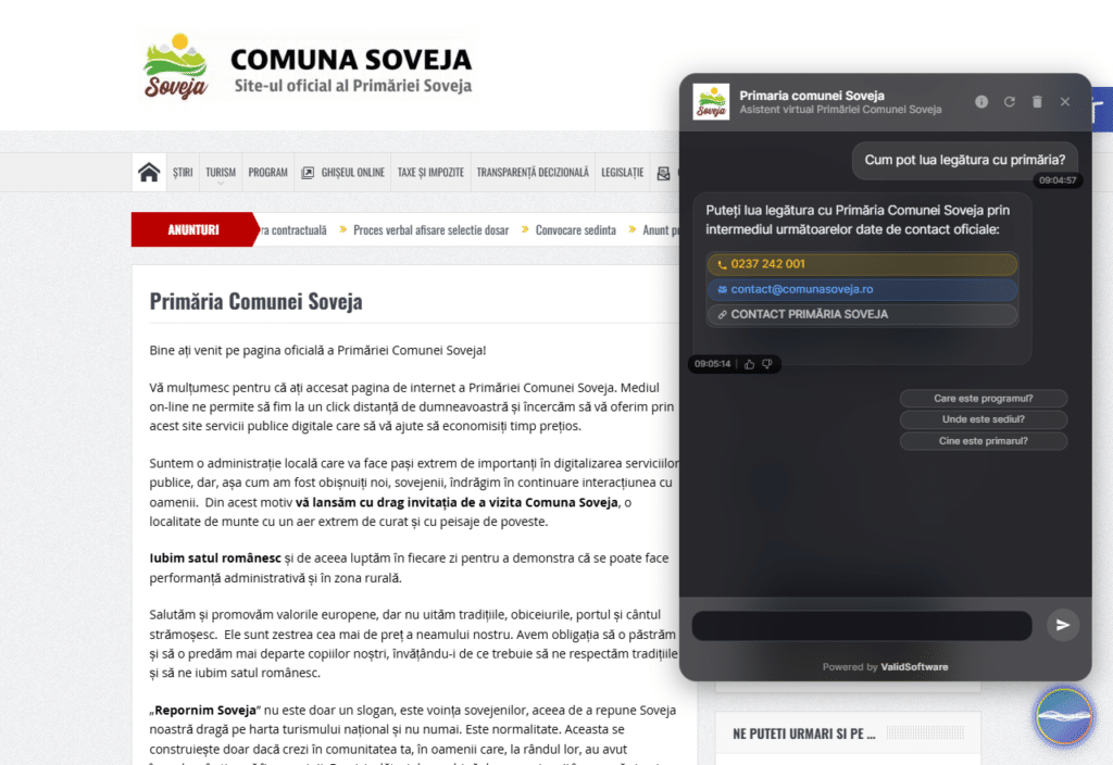 Primăria Comunei Soveja — ChatBot AI