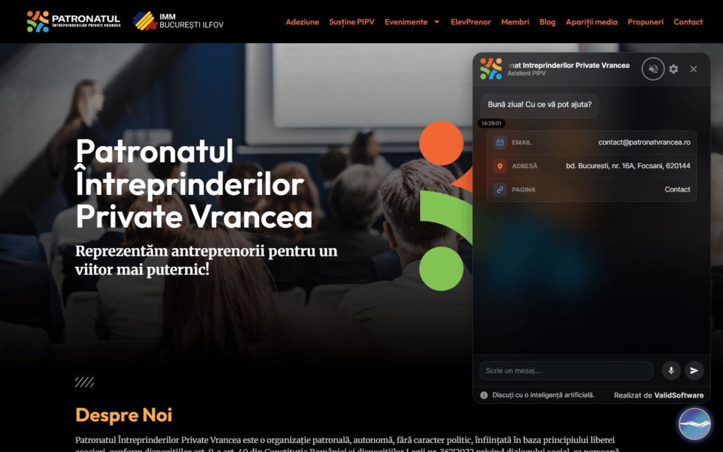 ChatBot AI – Patronatul Întreprinderilor Private Vrancea